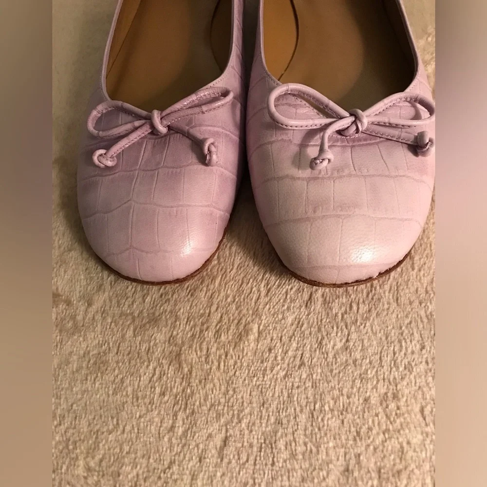 Stuart Weitzman Lilac Croc-Embossed Ballet Flats with Bow